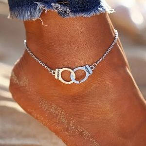 Single Layer Handcuff Anklet Vintage Style Chain Ankle Bracelet For Women